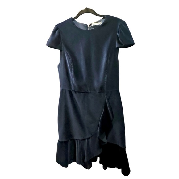 Alice + Olivia Elegant Navy velvet ruffle Dress size 12 - Picture 2 of 12